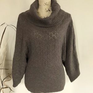 Marina Luna Rabbit Hair & Wool Knit Wide Sleeve Turtleneck Sweater